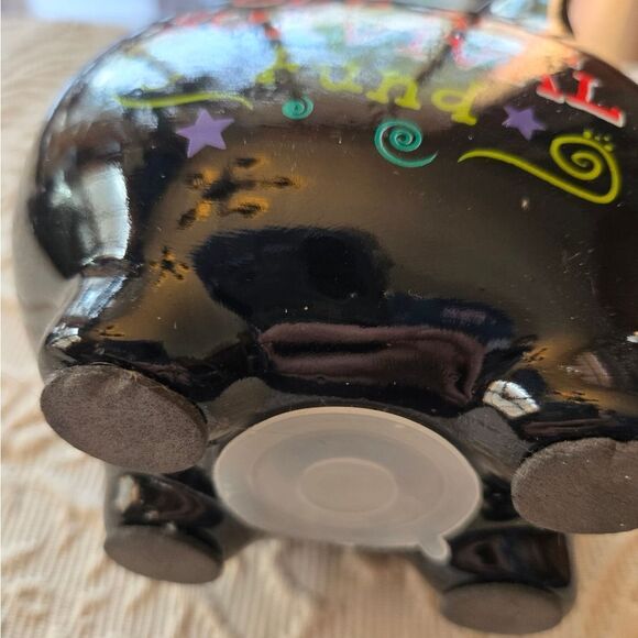 Black Ceramic Piggy Bank with Fun Text - Picture 5 of 5